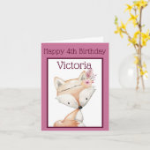 Happy (4. Geburtstag) - Tribal Fox Karte (Gelbe Blume)