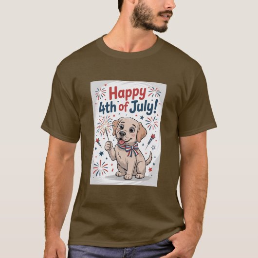 "Happy 4. Juli" Adorable Hund mit Sparkler T-Shirt (Vorderseite)
