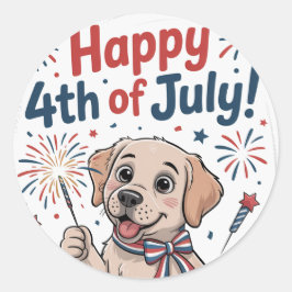 "Happy 4. Juli" Adorable Hund Runder Aufkleber