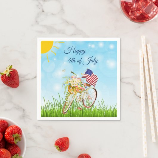 Happy 4. Juli Fahrrad mit Flagge Serviette (Beispiel)