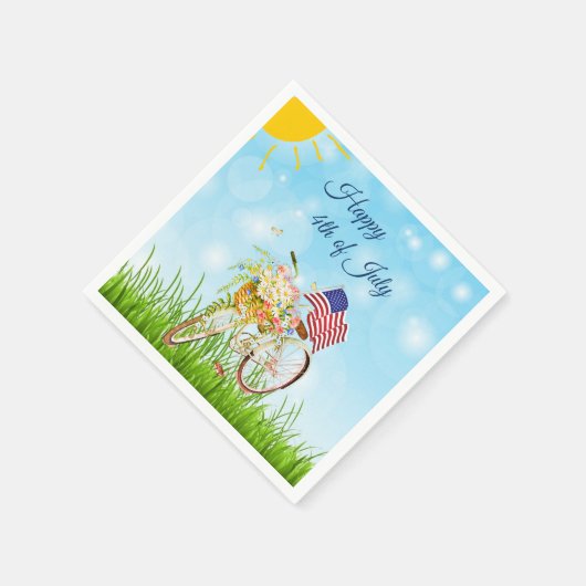 Happy 4. Juli Fahrrad mit Flagge Serviette (Ecke)