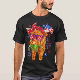 Happy 4. Juli Highland Kuh mit America Flag G T-Shirt