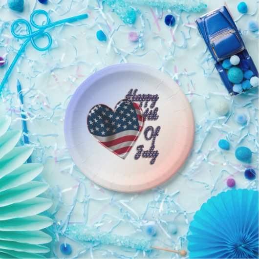 Happy 4. Juli USA Flag Herz Pappteller (Party)