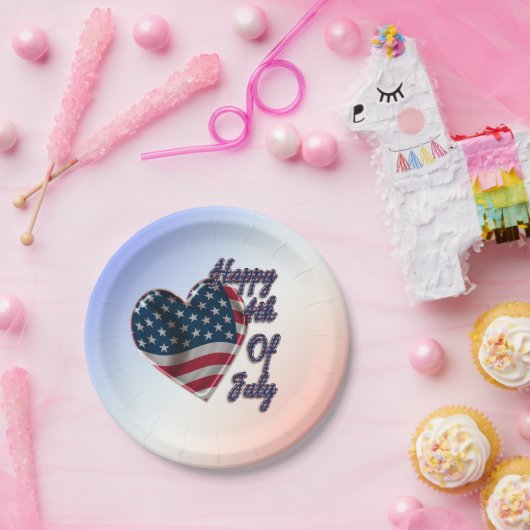 Happy 4. Juli USA Flag Herz Pappteller (Party)