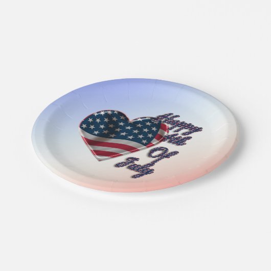Happy 4. Juli USA Flag Herz Pappteller (Schrägansicht)