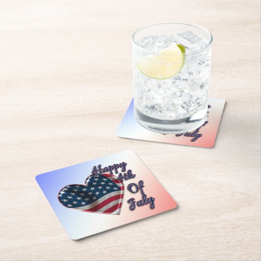 Happy 4. Juli USA Flag Herz Rechteckiger Pappuntersetzer (Vor Ort)