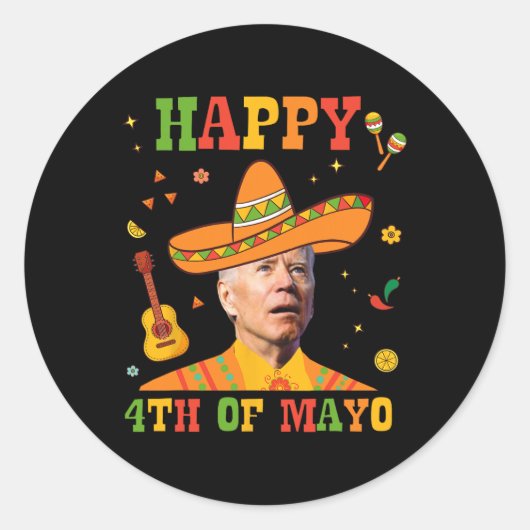Happy 4. Mayo Funny Joe Biden Confused Cinco D Runder Aufkleber (Vorderseite)