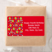 Happy 4th Birthday Address Labels, Gelb Rot (Insitu)