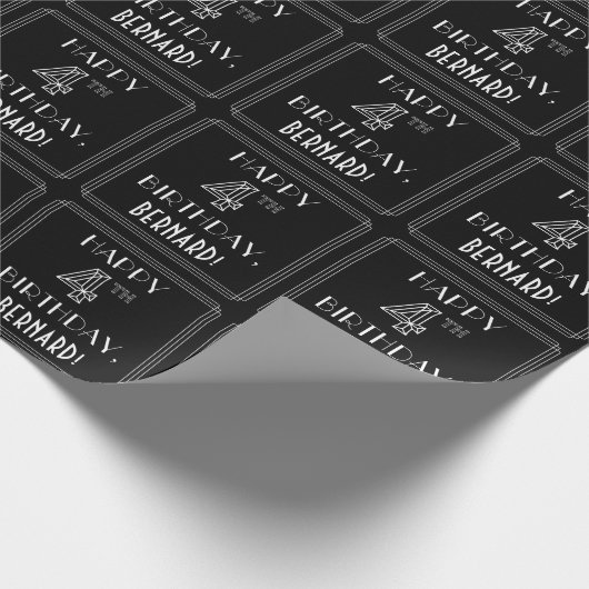 HAPPY 4TH BIRTHDAY; Art Deco Style w/ Custom Name Geschenkpapier (Ecke)