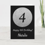 Happy 4th Birthday Black and Silver Glitter Card Karte<br><div class="desc">Happy 4th Birthday Black and Silver Glitter Card with personalized name. For further customization,  please click the "Customize it" button and use our design tool to modify this template.</div>