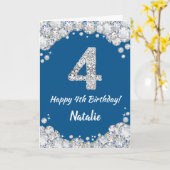 Happy 4th Birthday Blue and Silver Glitzer Card Karte (Gelbe Blume)