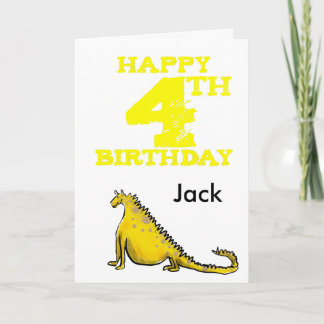 Happy 4th birthday cartoon dinosaur - boys karte