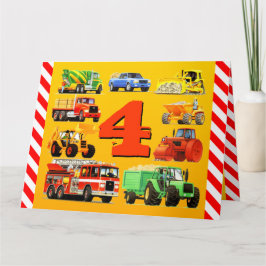 Happy 4th Birthday Construction Trucks Karte