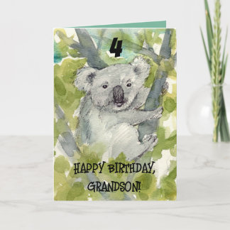 Happy 4th Birthday Grandson Koala Wildlife Karte