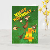 Happy 4th Birthday Monkey Banana Karte (Gelbe Blume)