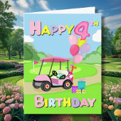 Happy 4th Birthday Polka Dot Pink Girly Golf Card Karte