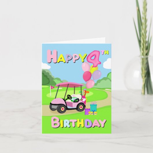 Happy 4th Birthday Polka Dot Pink Girly Golf Card Karte (Vorderseite)