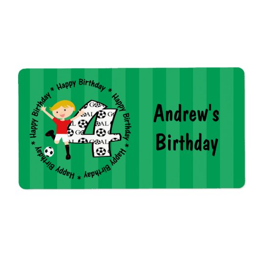 Happy 4th Birthday Round Soccer Goal Labels (Vorne)