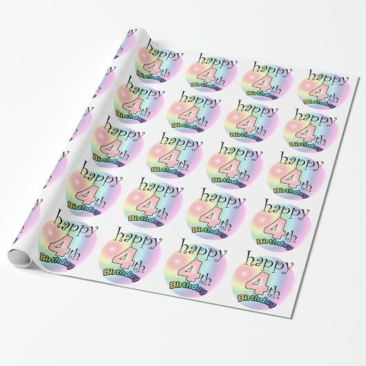Happy 4th Birthday (roze) Geschenkpapier (Ungerollt)