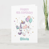 Happy 4th Birthday, Unicorn, Personalized Karte (Vorderseite)