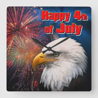 Happy 4th of July 1 & Numeral Options Quadratische Wanduhr