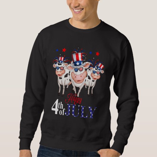 Happy 4th Of July American Flag Three Cute Cows Fi Sweatshirt (Vorderseite)