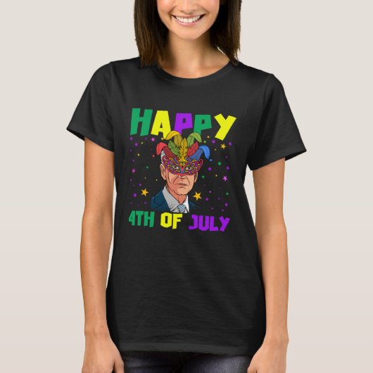 Happy 4th Of July Baiden With Mardi Gras Costume T-Shirt (Vorderseite)