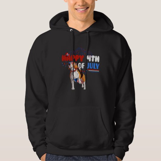 Happy 4th Of July Beagle America Flag Sunglasses Hoodie (Vorderseite)