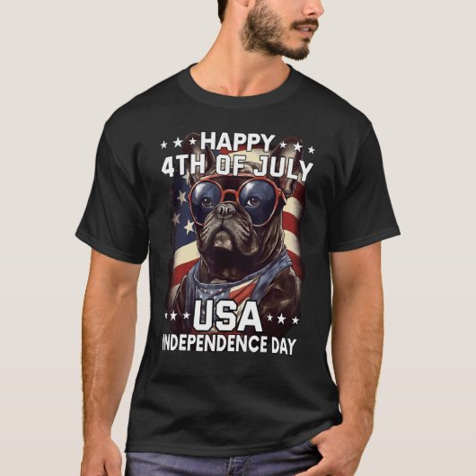 Happy 4th of July Bulldog USA Independence Day Dog T-Shirt (Vorderseite)