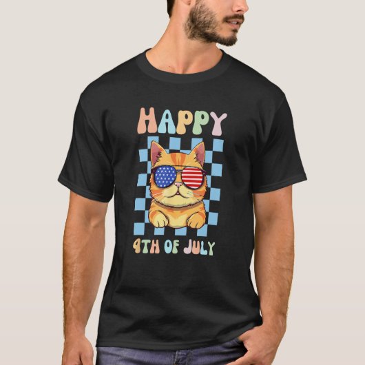 Happy 4th of July Cool Cat Sunglasses Patriotic US T-Shirt (Vorderseite)