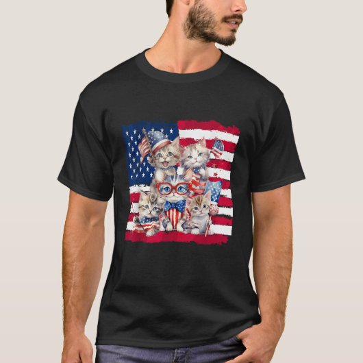 Happy 4th Of July Cute Cat Kitten American Flag f T-Shirt (Vorderseite)