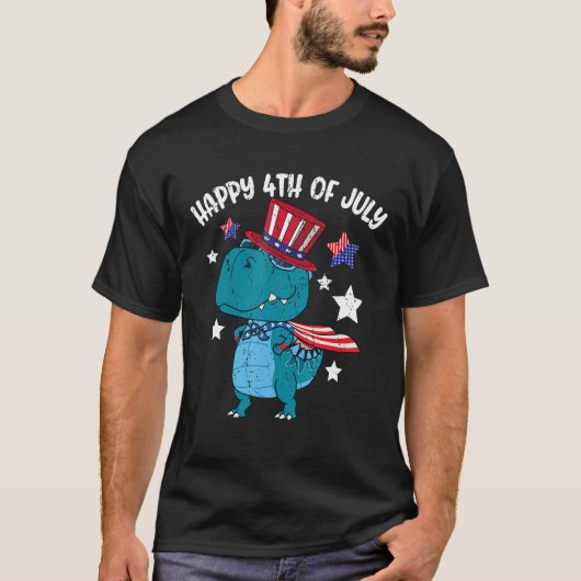 Happy 4th Of July Rex Dino Dinosaur T-Shirt (Vorderseite)