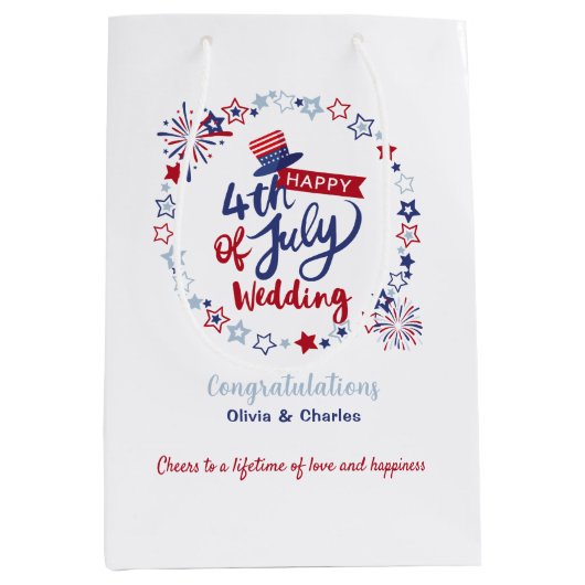 Happy 4th of July Wedding Congratulations Custom  Mittlere Geschenktüte (Vorderseite)