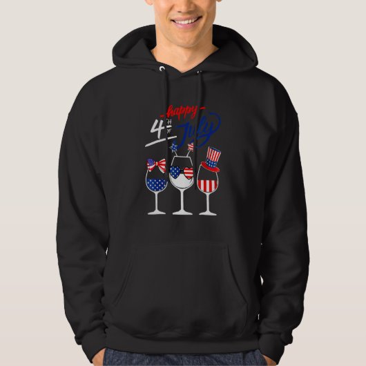 Happy 4th Of July Wine Glass US American Flag Dri Hoodie (Vorderseite)