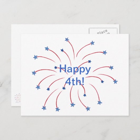 Happy 4th Red White and Blue Fireworks Stars Postkarte (Vorne/Hinten)