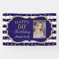 Happy 50. Geburtstag Banner Navy Blue Gold Foto