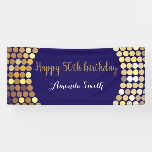 Happy 50. Geburtstag Banner Navy Blue Gold Glitzer (Horizontal)
