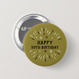 Happy 50. Geburtstag Feuerwerk Gold Schwarz-weiß Button