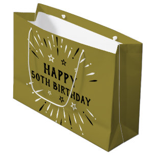 Happy 50. Geburtstag Feuerwerk Gold Schwarz-weiß Große Geschenktüte