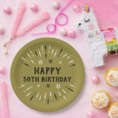 Happy 50. Geburtstag Feuerwerk Gold Schwarz-weiß Pappteller (Party)