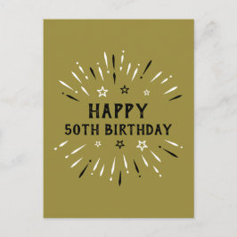 Happy 50. Geburtstag Feuerwerk Gold Schwarz-weiß Postkarte