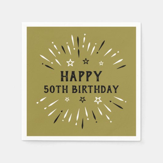 Happy 50. Geburtstag Feuerwerk Gold Schwarz-weiß Serviette (Vorderseite)