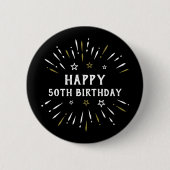 Happy 50. Geburtstag Feuerwerk Schwarz-weiß Gold Button (Vorderseite)