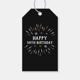 Happy 50. Geburtstag Feuerwerk Schwarz-weiß Gold Geschenkanhänger