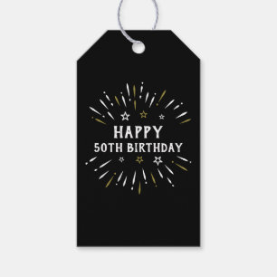 Happy 50. Geburtstag Feuerwerk Schwarz-weiß Gold Geschenkanhänger
