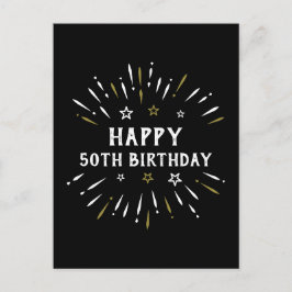 Happy 50. Geburtstag Feuerwerk Schwarz-weiß Gold Postkarte