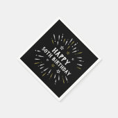 Happy 50. Geburtstag Feuerwerk Schwarz-weiß Gold Serviette (Ecke)