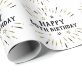 Happy 50. Geburtstag Feuerwerk White Black Gold Geschenkpapier (Rolleneckpunkt)