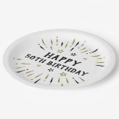 Happy 50. Geburtstag Feuerwerk White Black Gold Pappteller (Schrägansicht)