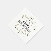 Happy 50. Geburtstag Feuerwerk White Black Gold Serviette (Ecke)